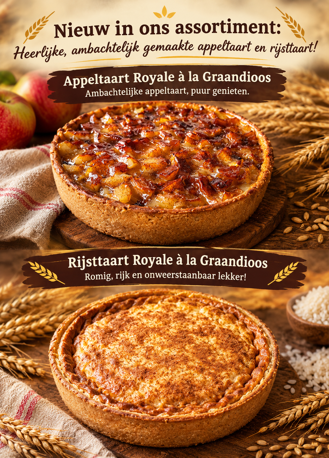 Ambachtelijke appeltaart en rijsttaart